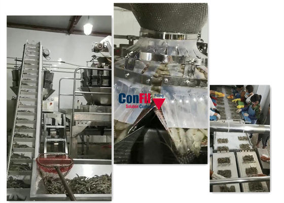 14 de hoofd Wegende Machine van Multihead voor het Vullen Garnalengarnalen Klaar Tray Conveyor